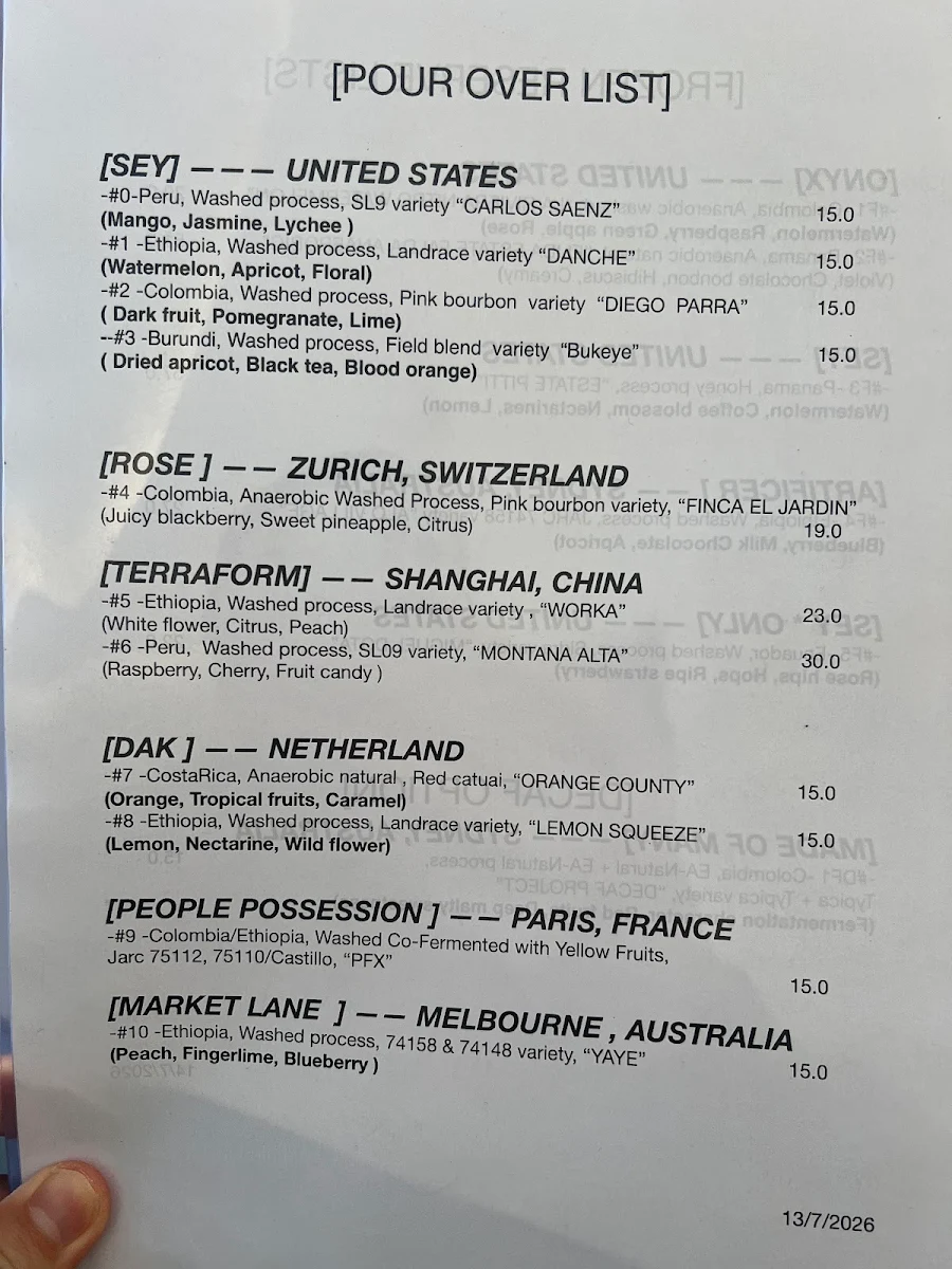 Menu, Only Coffee Project Crows Nest