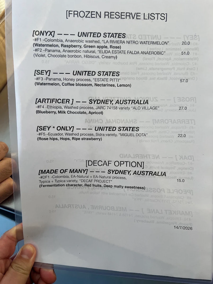Menu, Only Coffee Project Crows Nest