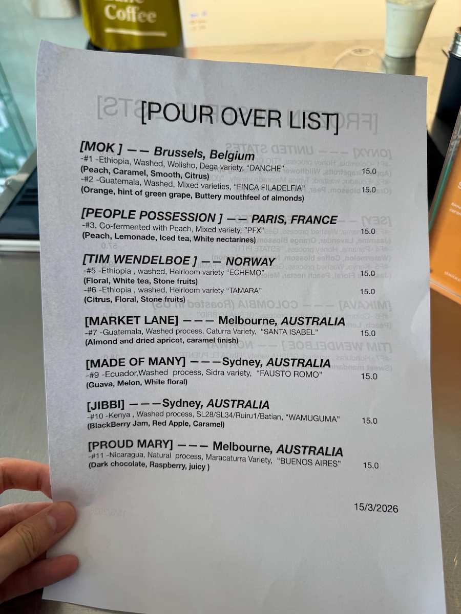 Menu, Only Coffee Project Crows Nest