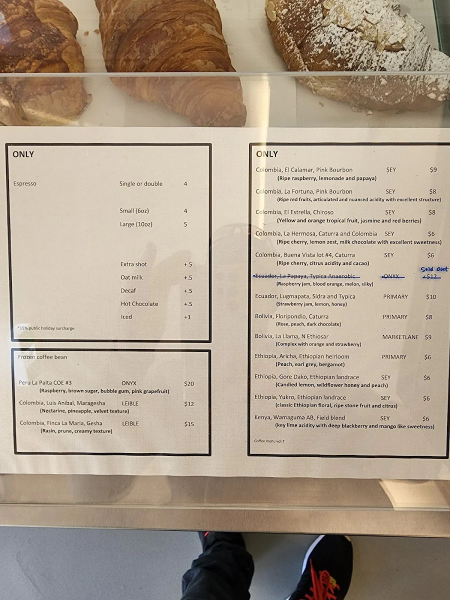 Menu, Only Coffee Project Crows Nest