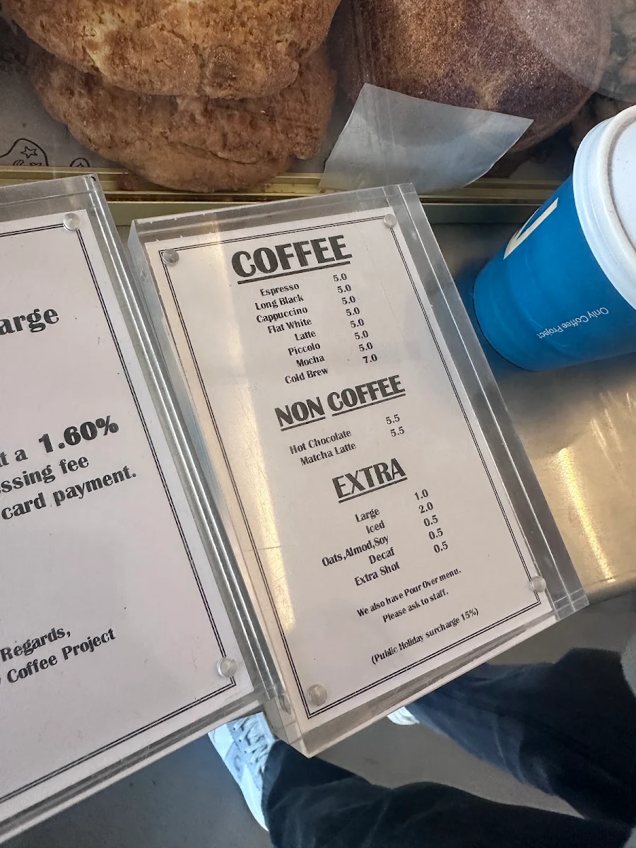 Menu, Only Coffee Project Crows Nest
