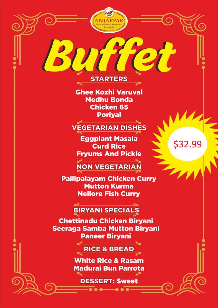 Menu, Anjappar Parramata (Australia)