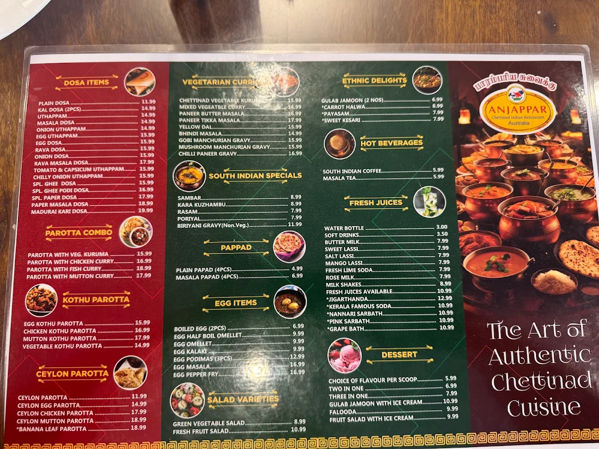 Menu, Anjappar Parramata (Australia)