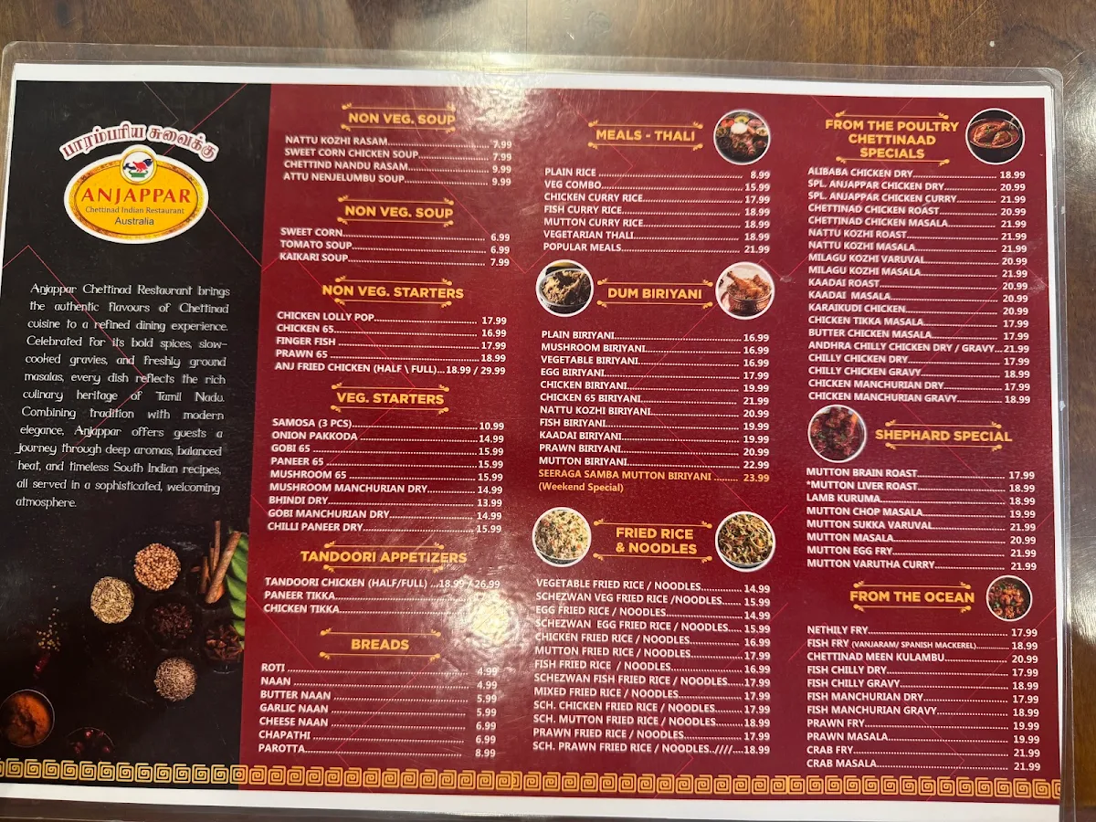Menu, Anjappar Parramata (Australia)