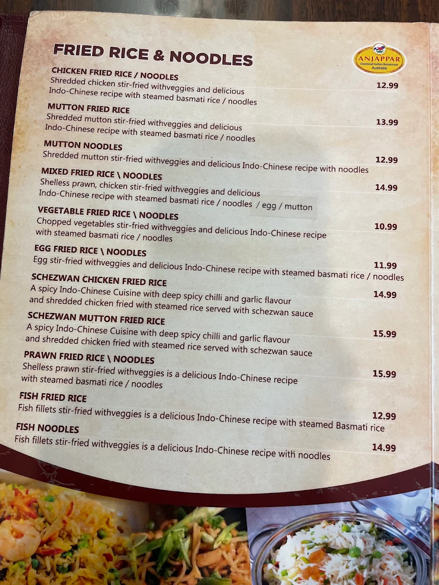 Menu, Anjappar Parramata (Australia)