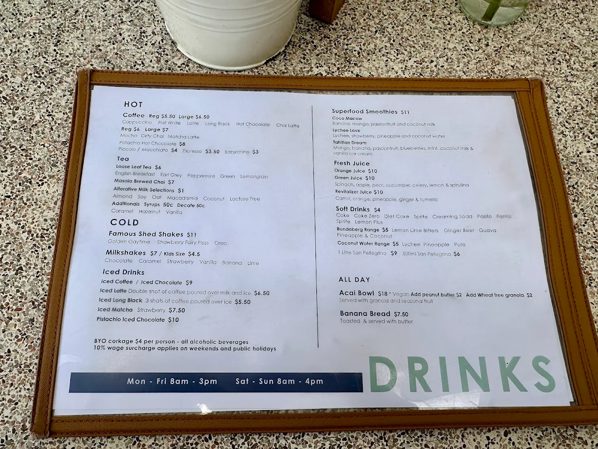 Menu, The Boatshed Woronora