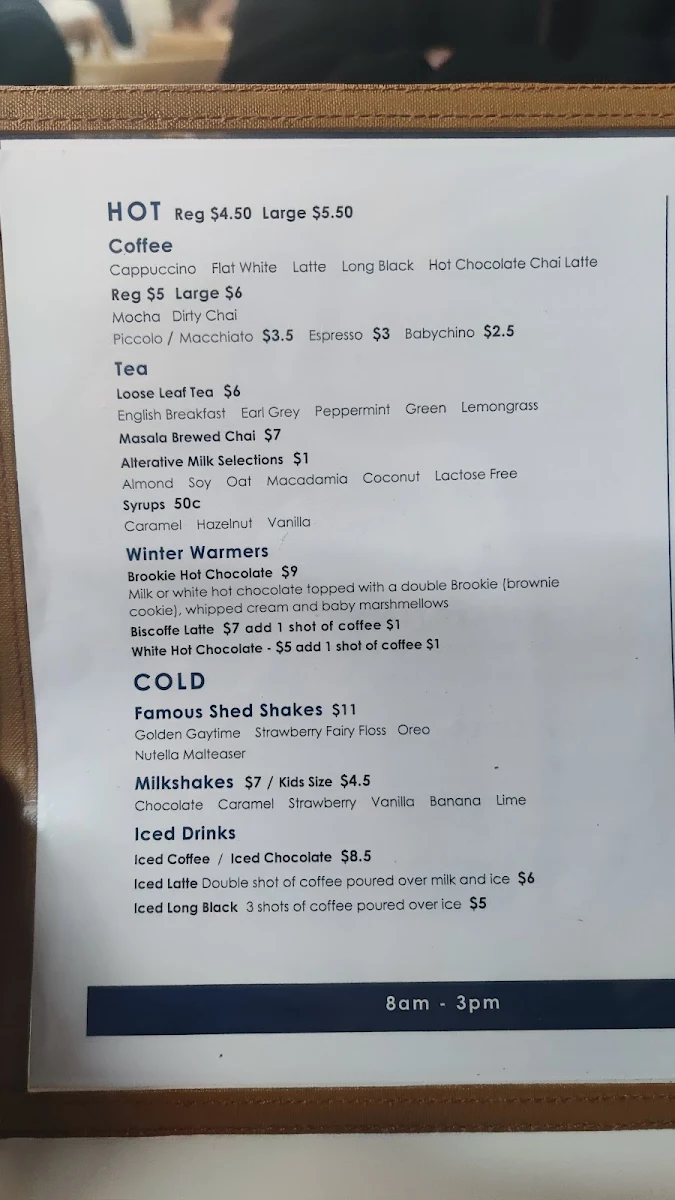 Menu, The Boatshed Woronora