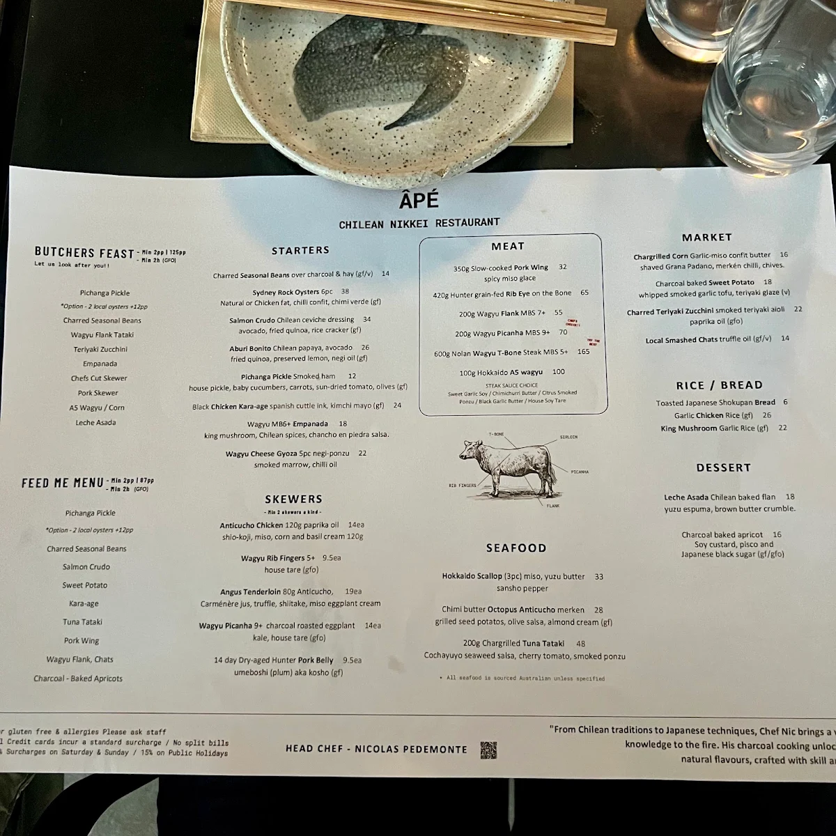 Menu, Âpé Chilean Nikkei Restaurant