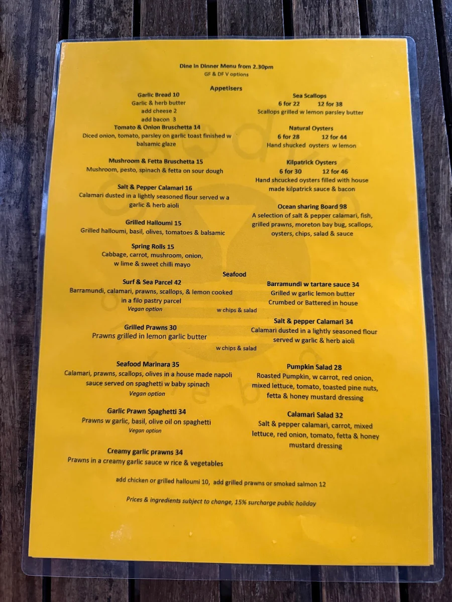 Menu, Goody's On The Beach