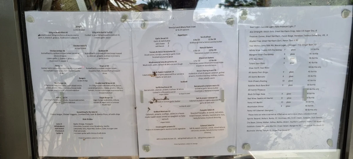 Menu, Goody's On The Beach