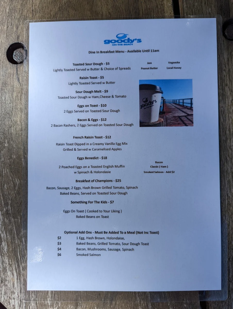 Menu, Goody's On The Beach