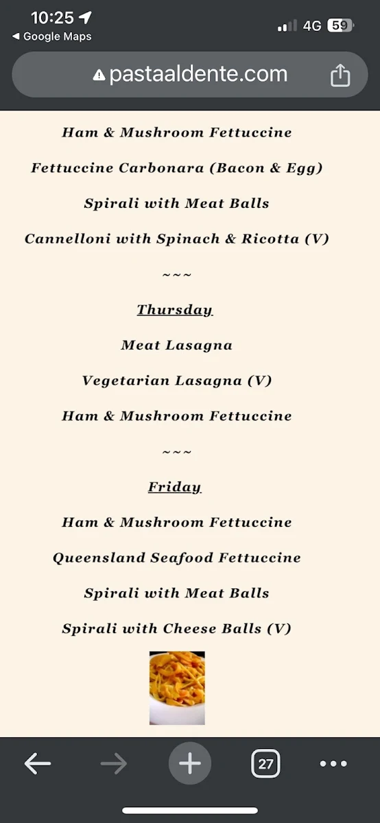 Menu, Pasta Al Dente