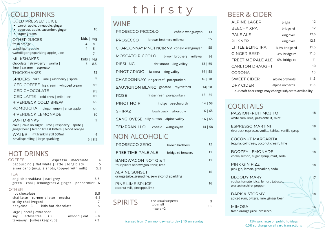 Menu, The Riverdeck Kitchen