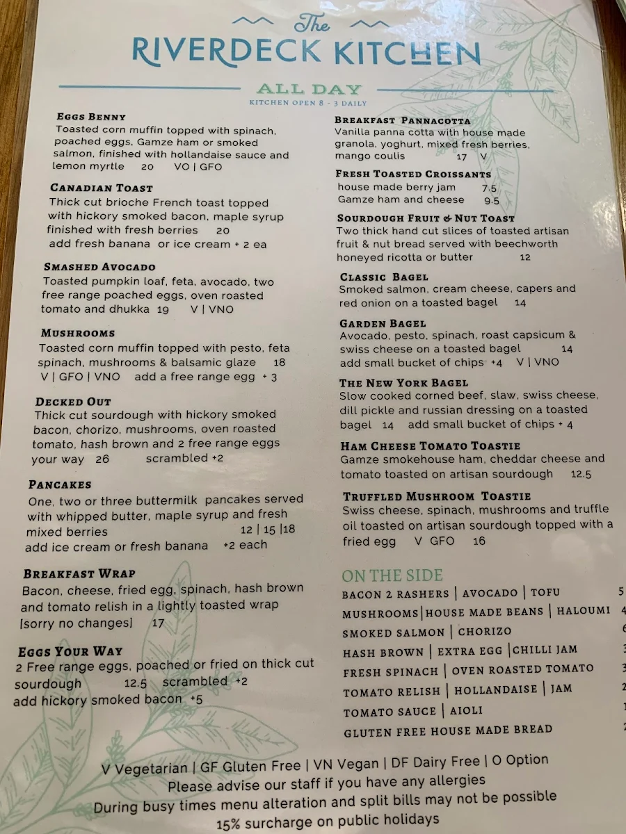 Menu, The Riverdeck Kitchen