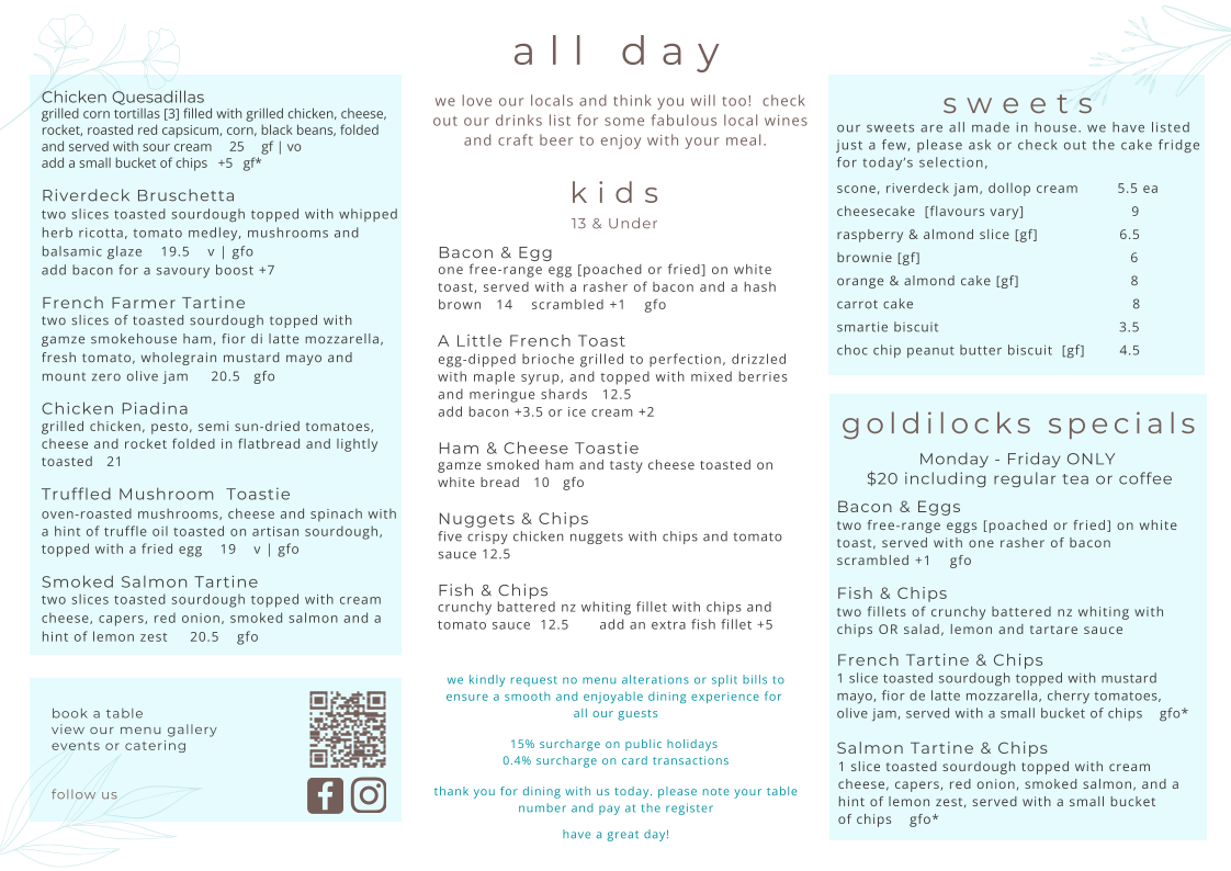 Menu, The Riverdeck Kitchen