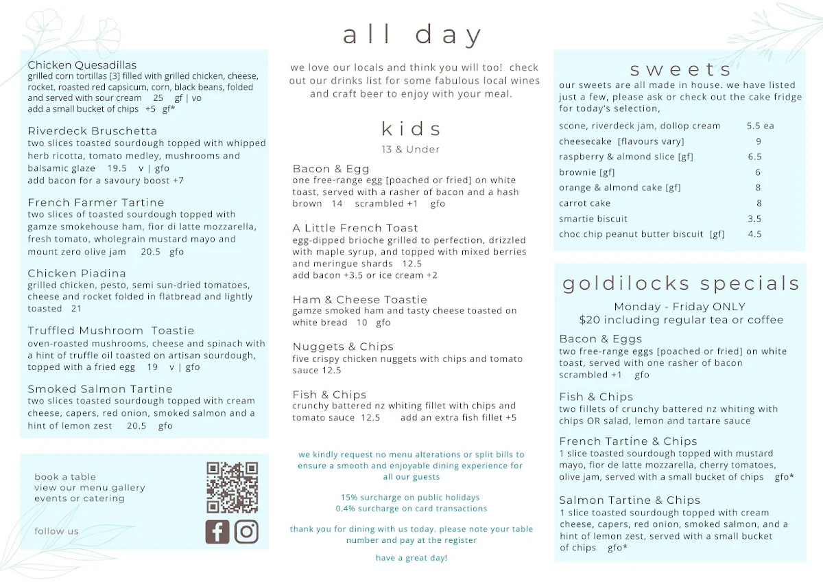 Menu, The Riverdeck Kitchen