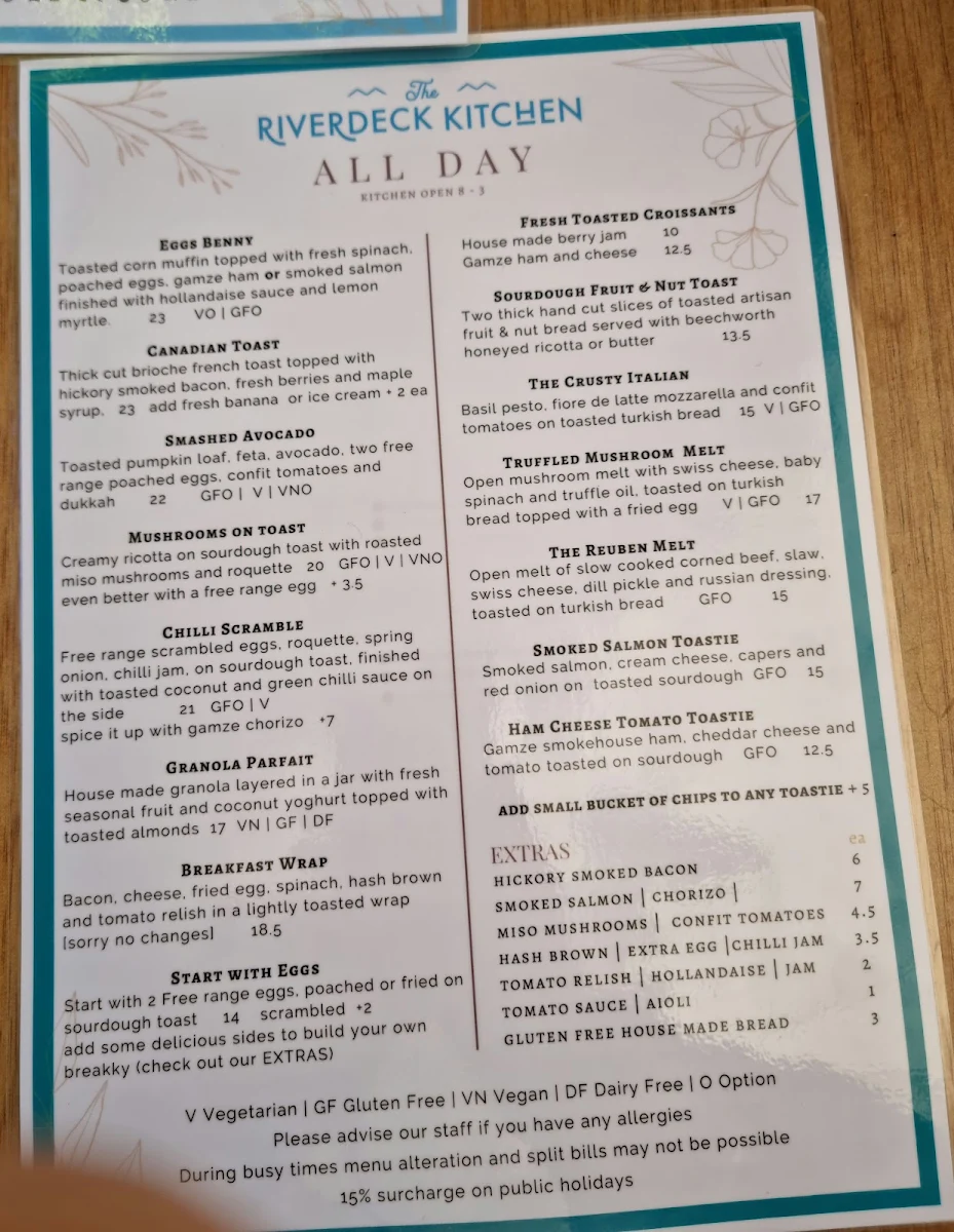Menu, The Riverdeck Kitchen