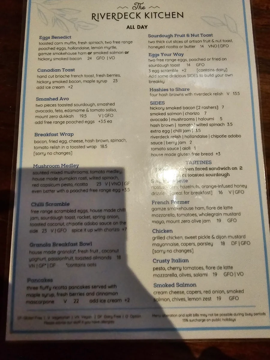 Menu, The Riverdeck Kitchen