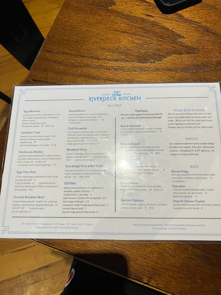 Menu, The Riverdeck Kitchen