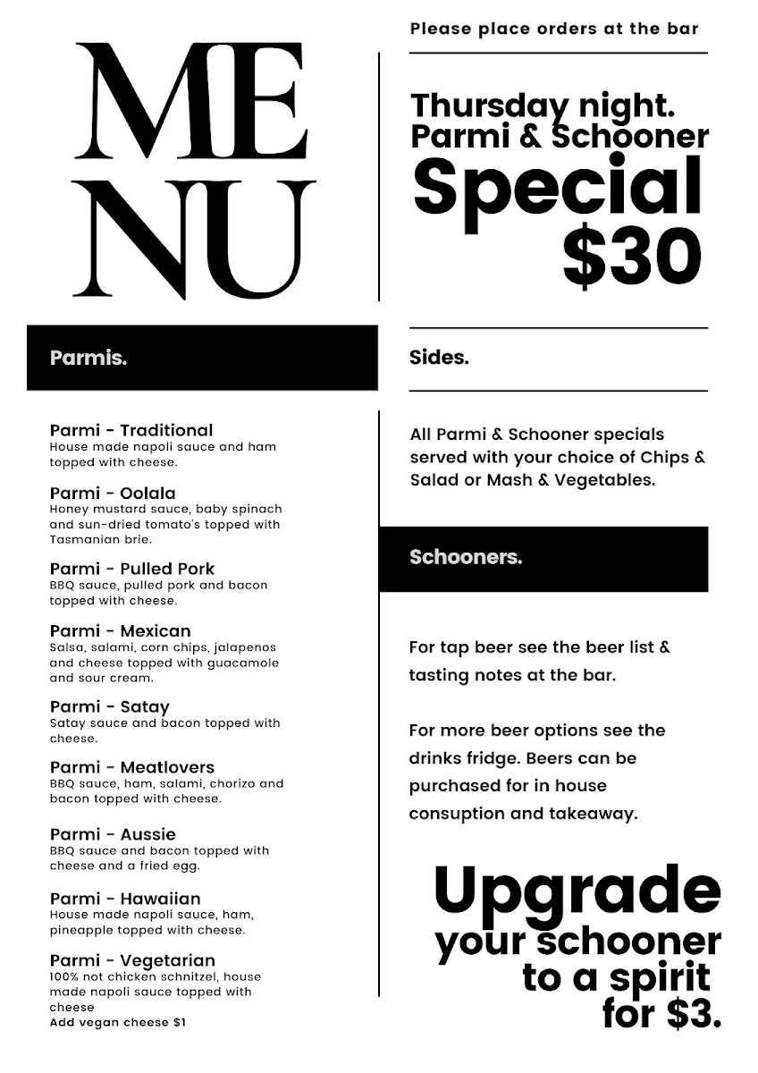 Menu, Miners Gold Brewery