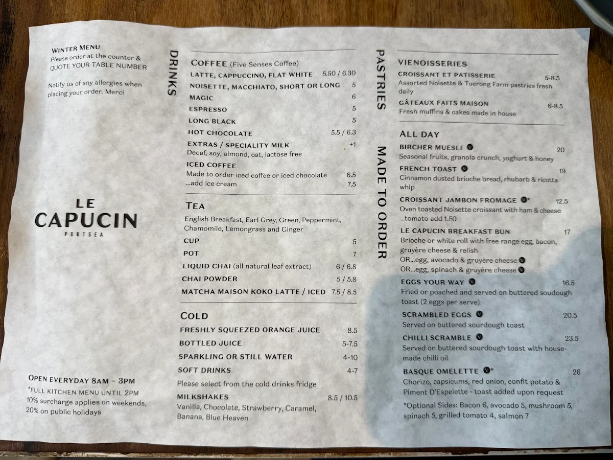Menu, Le Capucin