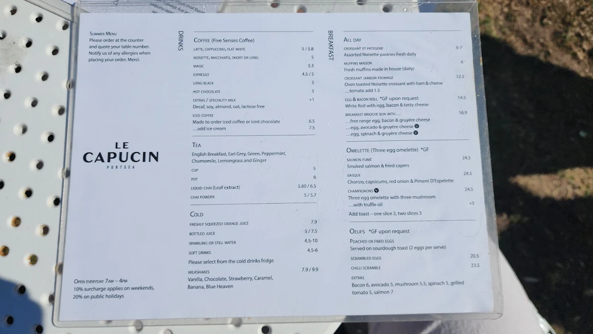 Menu, Le Capucin