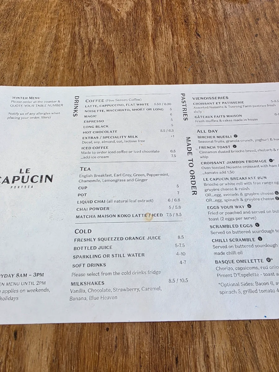 Menu, Le Capucin