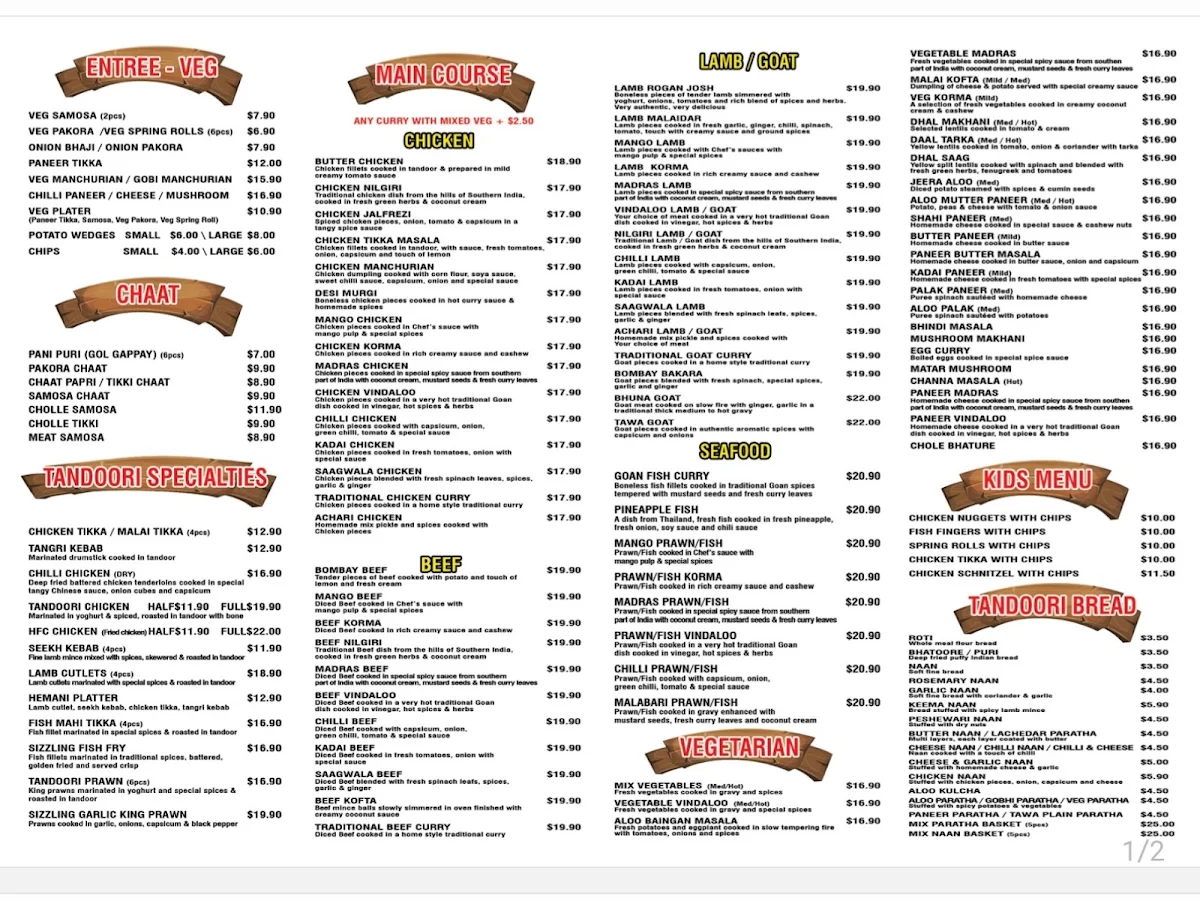 Menu, Meridian Cafe