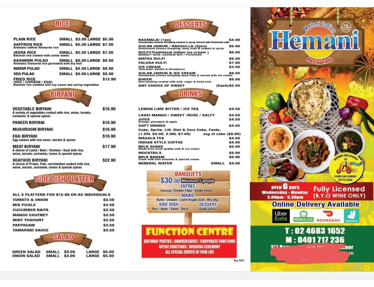 Menu, Meridian Cafe