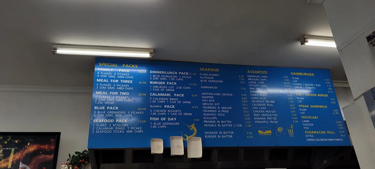 Menu, George's Seafood, Fish n Chips