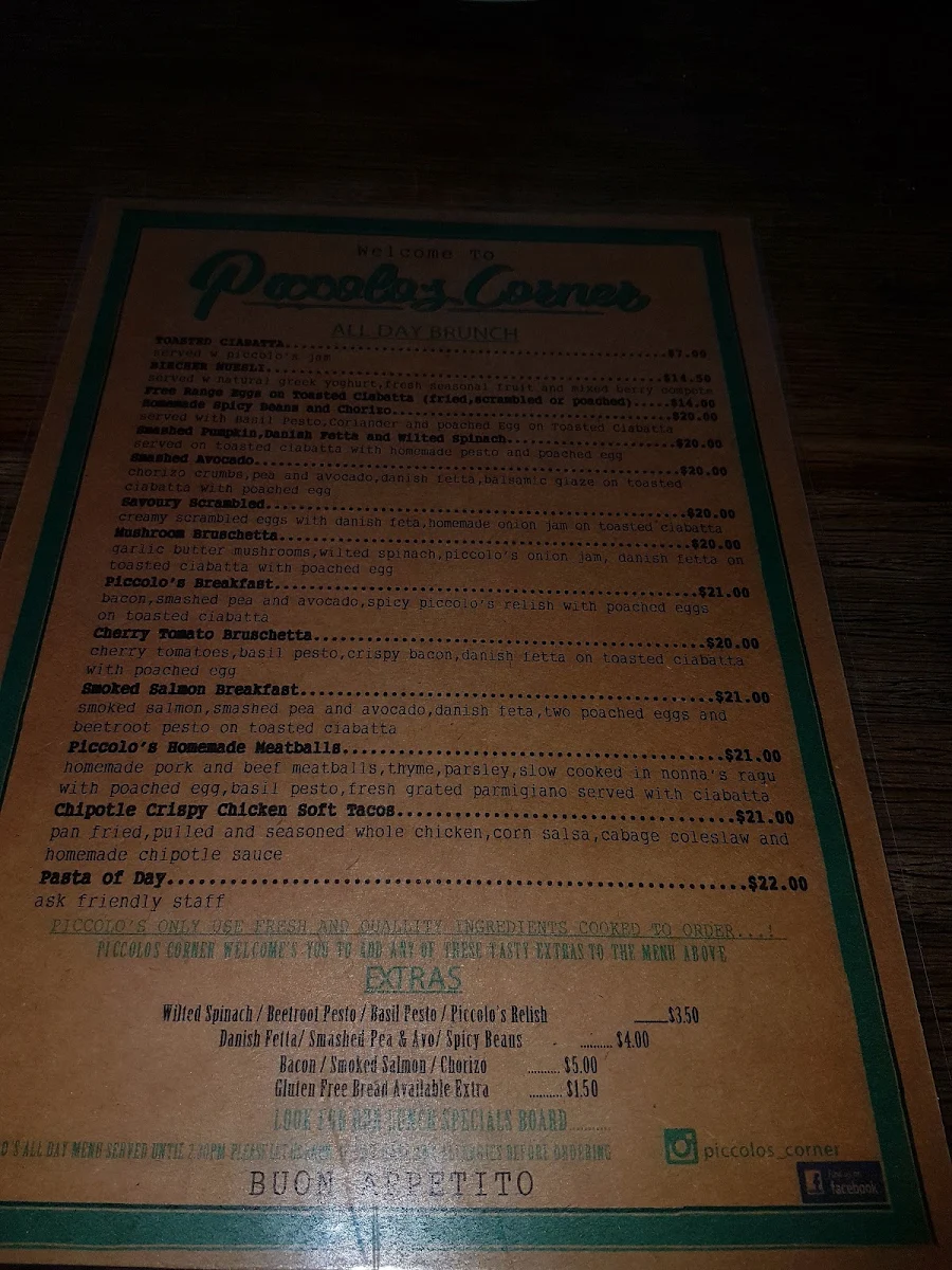 Menu, Piccolo's Corner