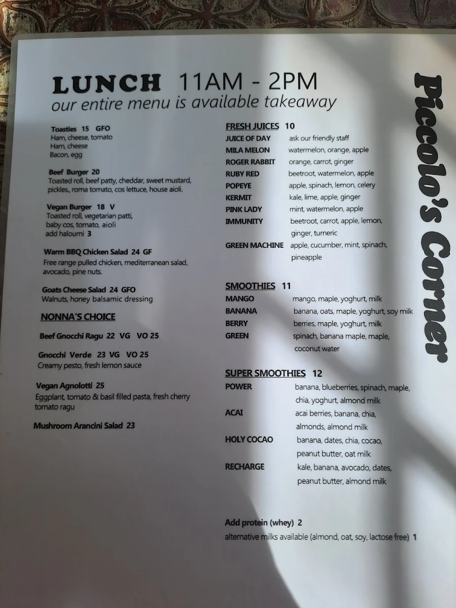 Menu, Piccolo's Corner