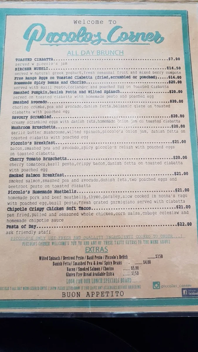 Menu, Piccolo's Corner