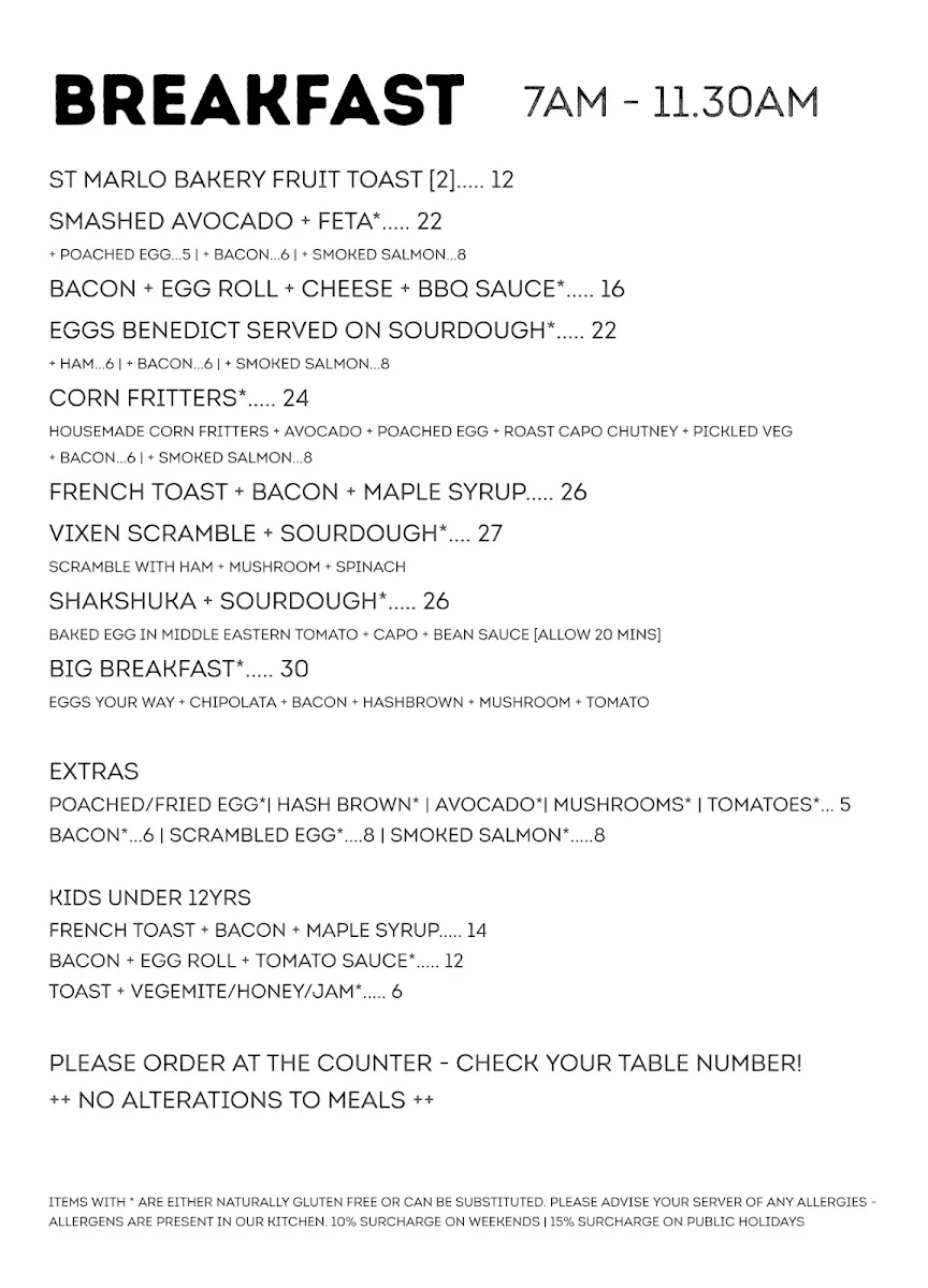 Menu, Vixen Lorn