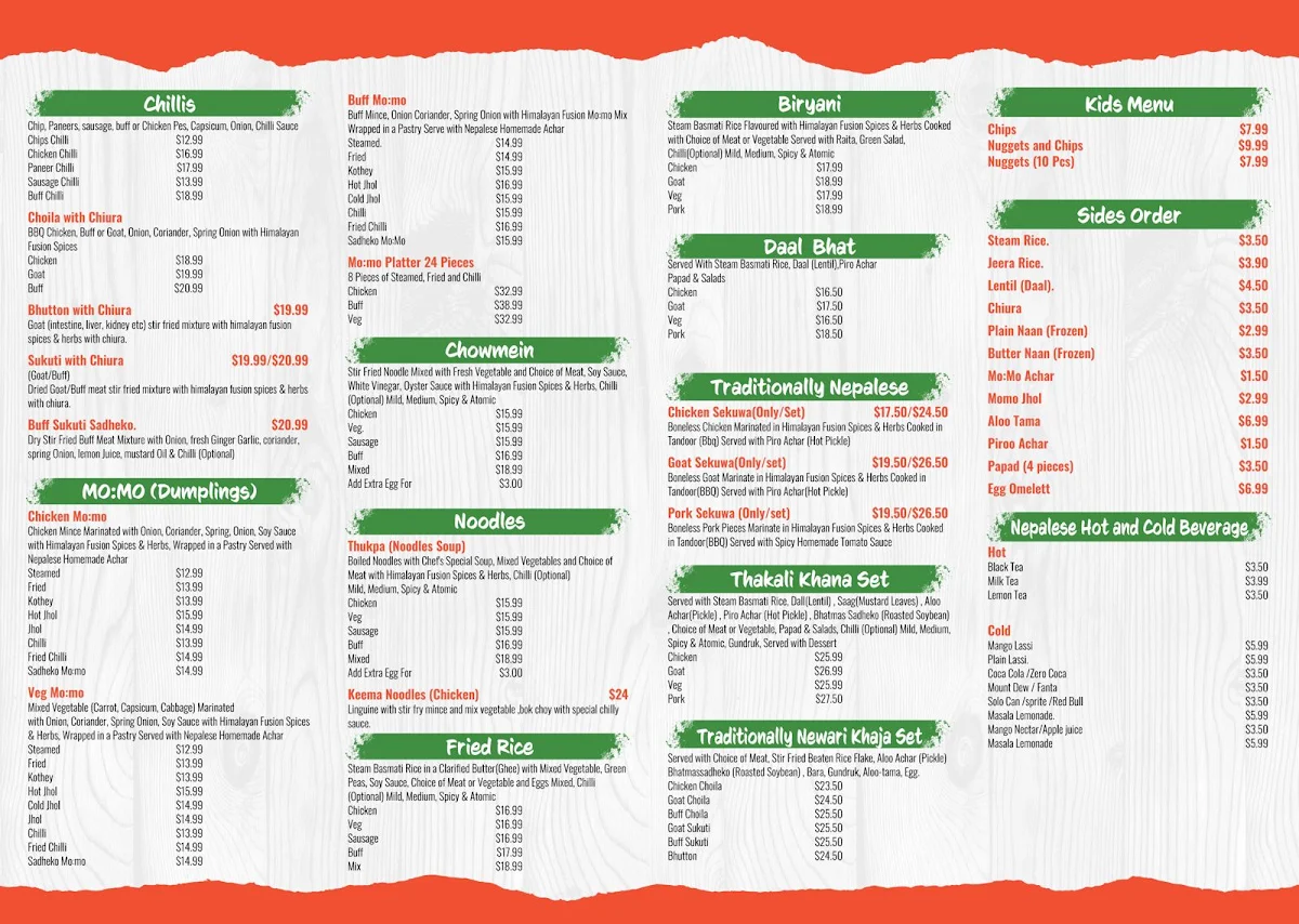 Menu, Himalayan Fusion Restro And Bar