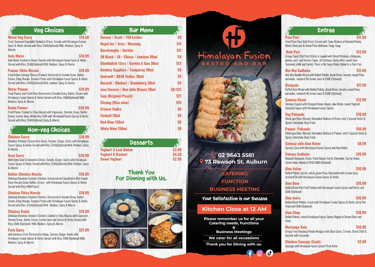 Menu, Himalayan Fusion Restro And Bar