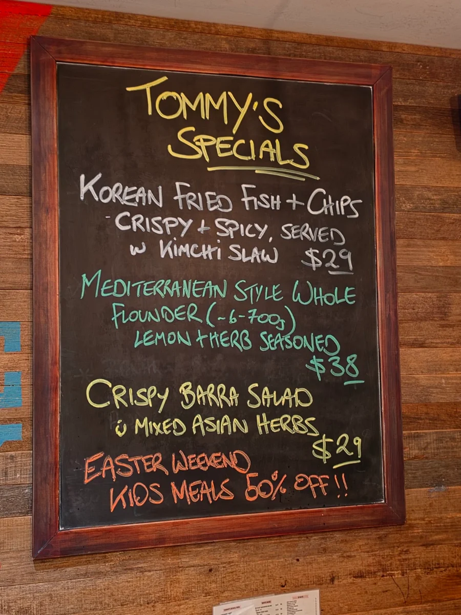 Menu, Tommy Ruff Fishbar Elsternwick