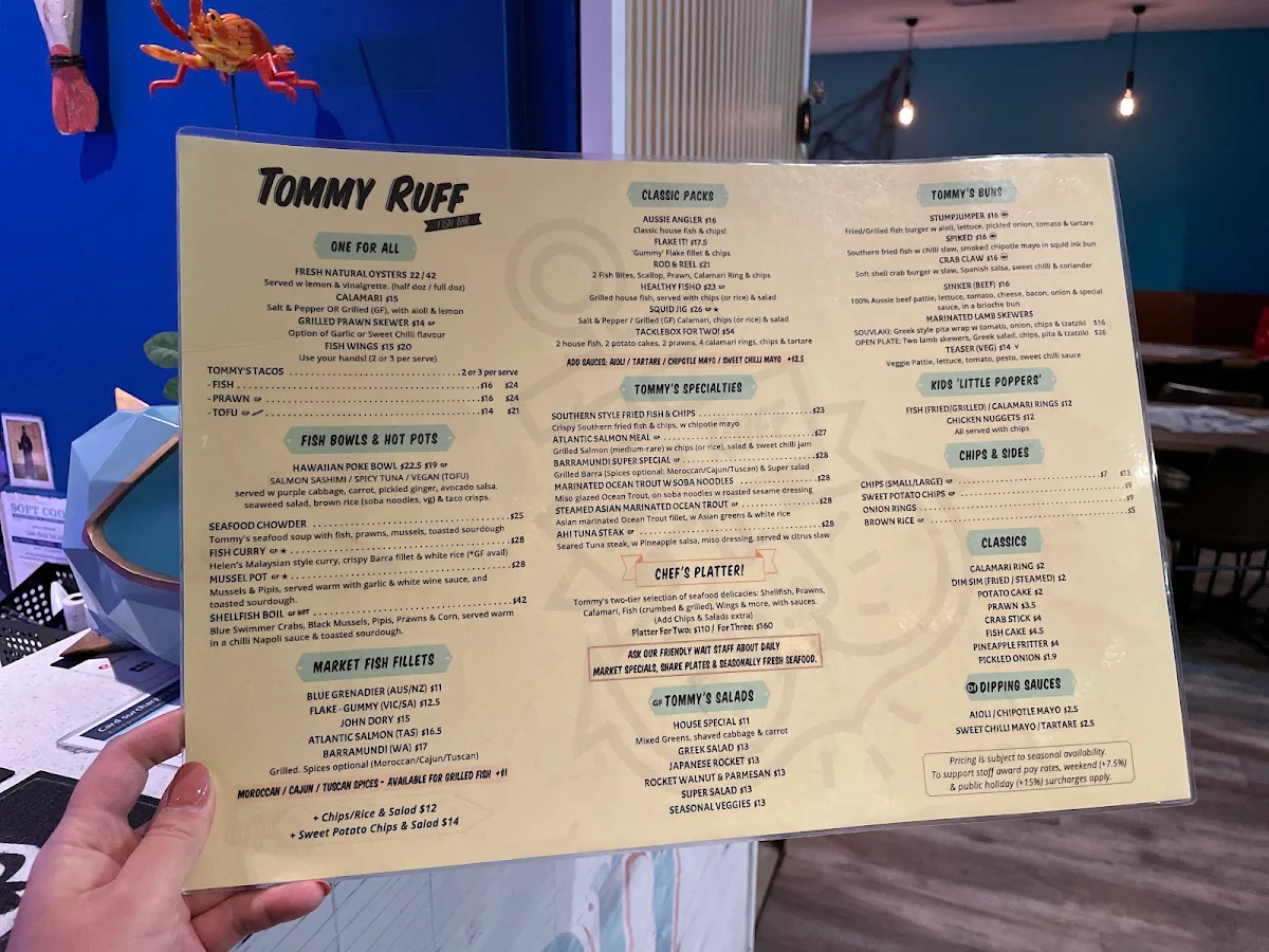 Menu, Tommy Ruff Fishbar Elsternwick