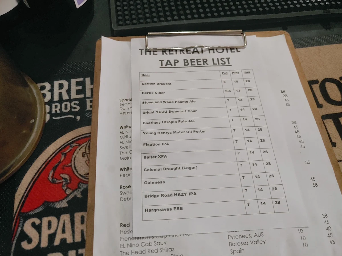 Menu, Retreat Hotel
