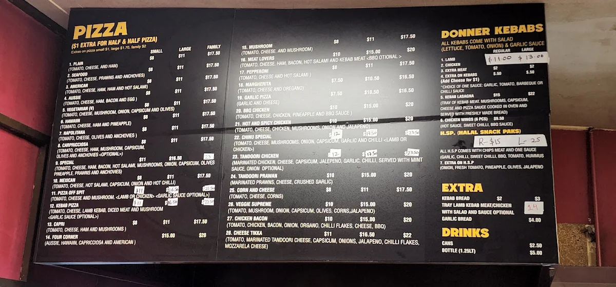 Menu, Furlong Pizza & Doner Kebab Sunshine North