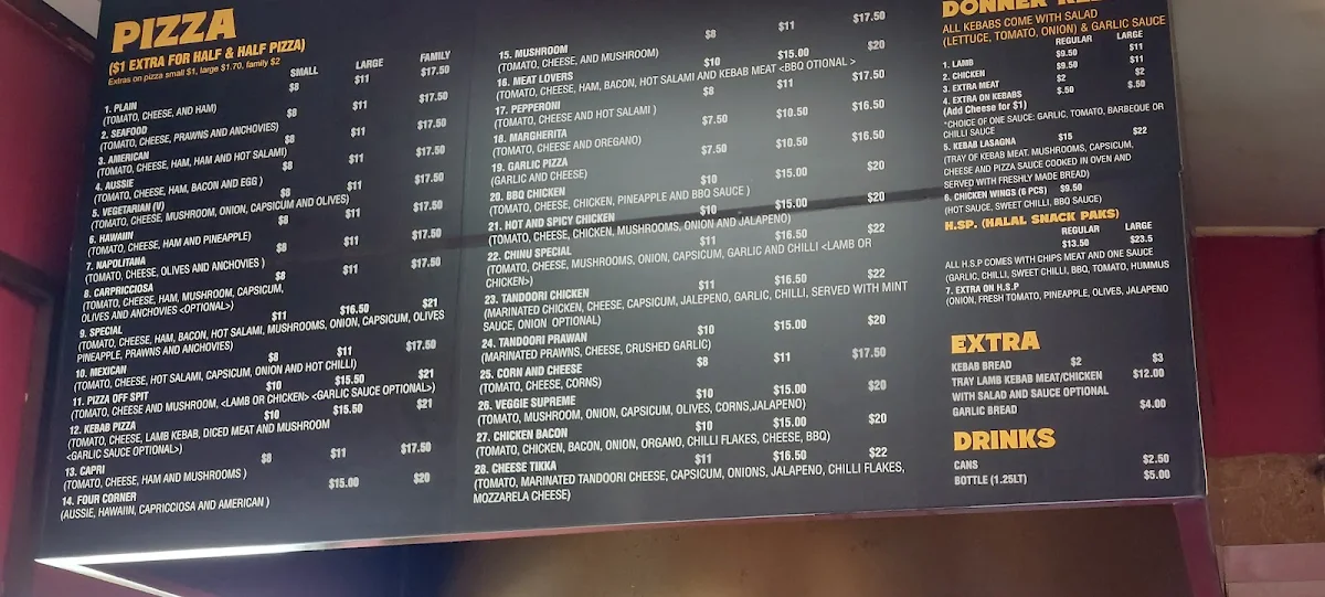 Menu, Furlong Pizza & Doner Kebab Sunshine North