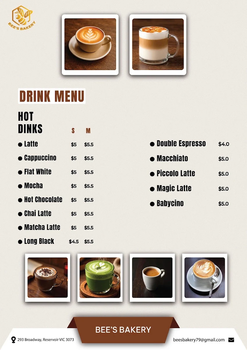 Menu, BEE’S BAKERY