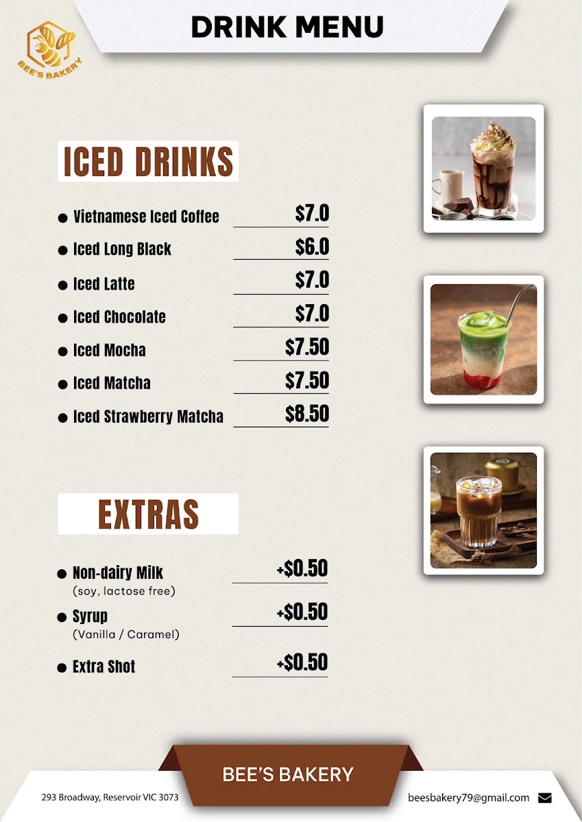 Menu, BEE’S BAKERY