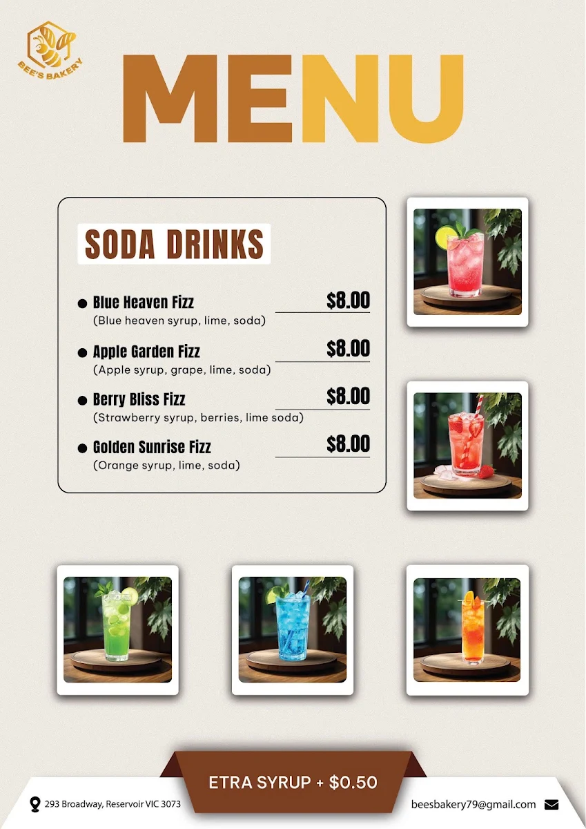 Menu, BEE’S BAKERY