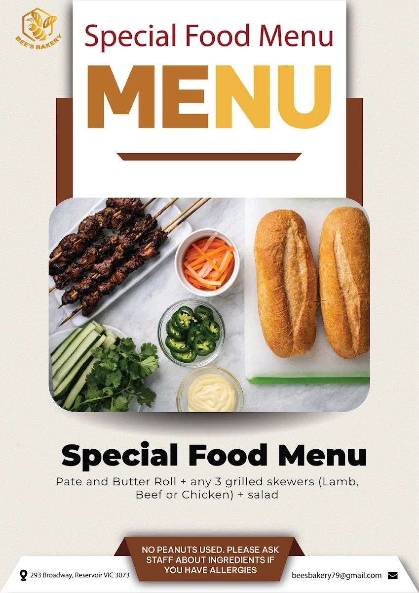 Menu, BEE’S BAKERY