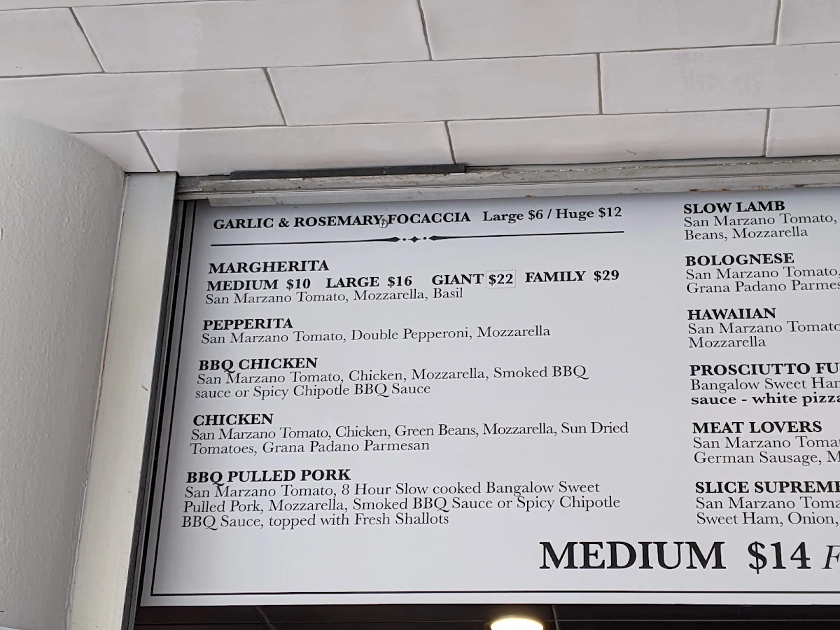 Menu, Slice Pizzeria Byron Bay