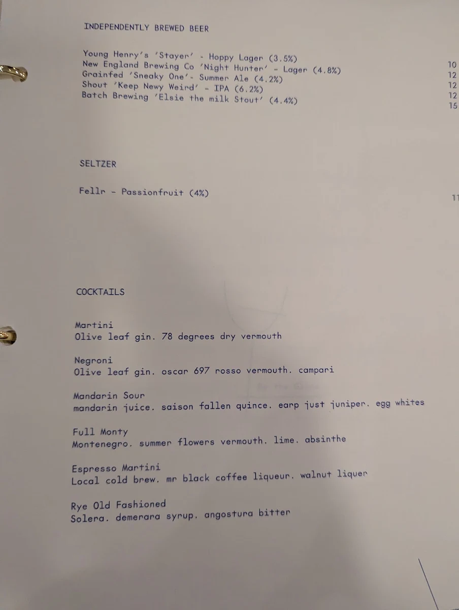 Menu, humbug wine + pasta