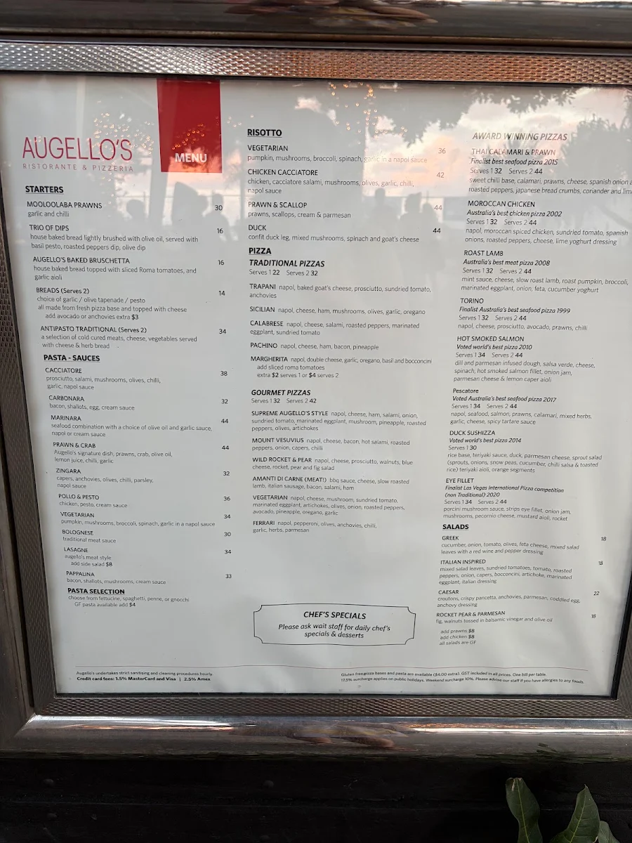 Menu, Augello's Ristorante & Pizzeria