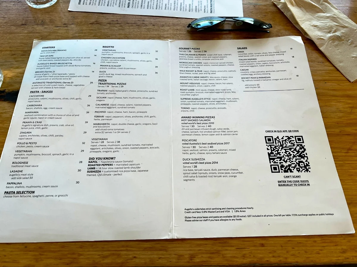 Menu, Augello's Ristorante & Pizzeria
