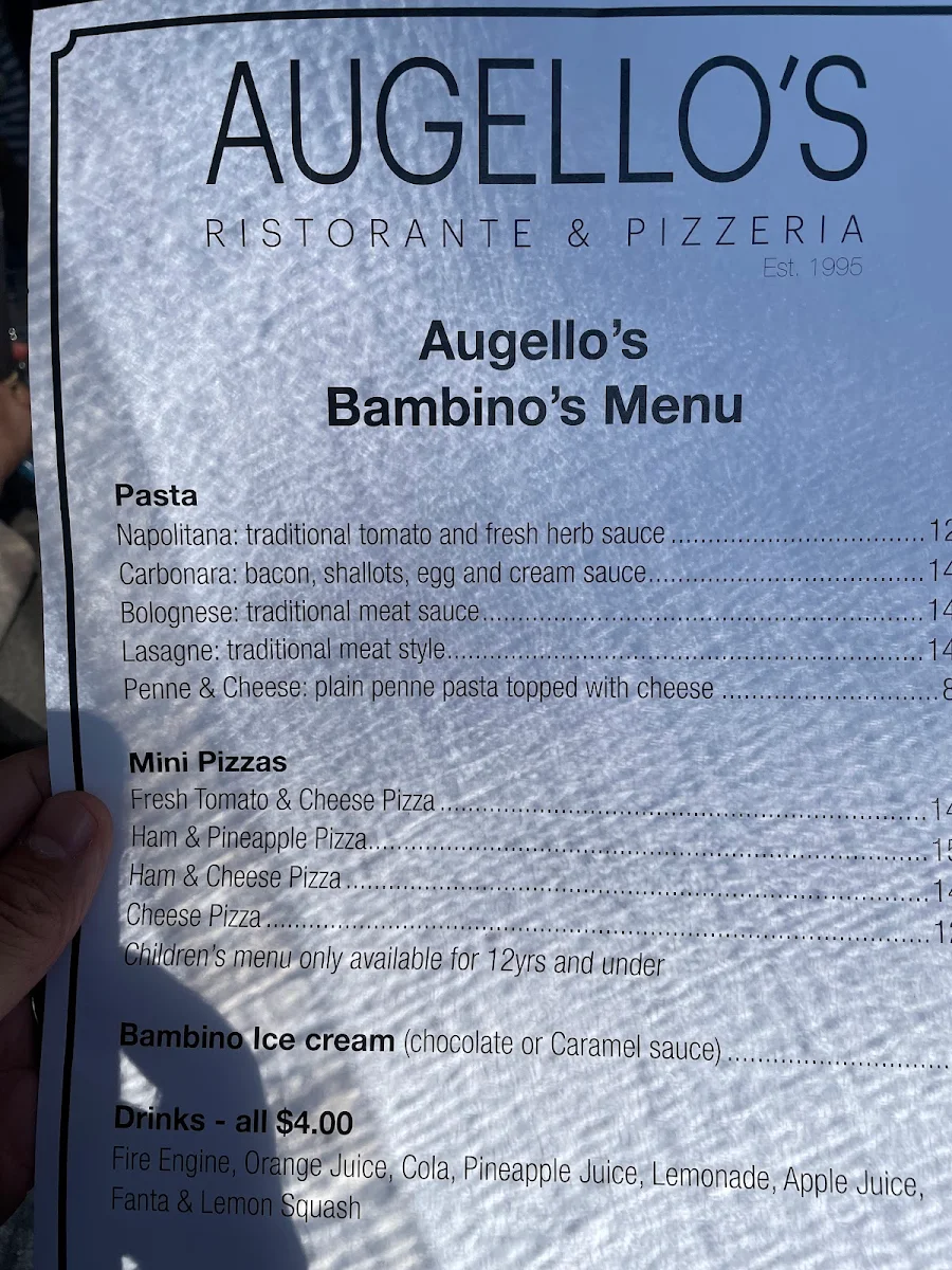 Menu, Augello's Ristorante & Pizzeria